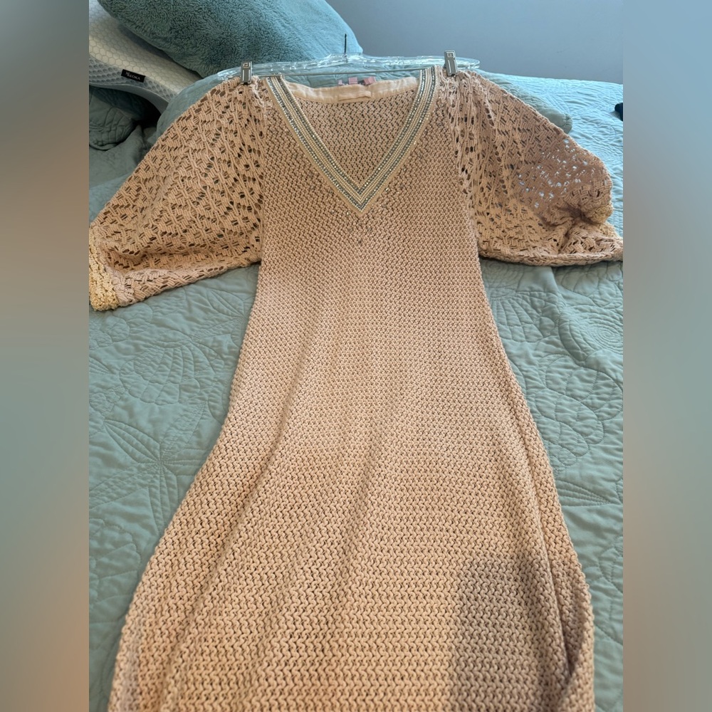 Calypso St Barth Crochet Knit Maxi with Rhinestones FLAWED GEM